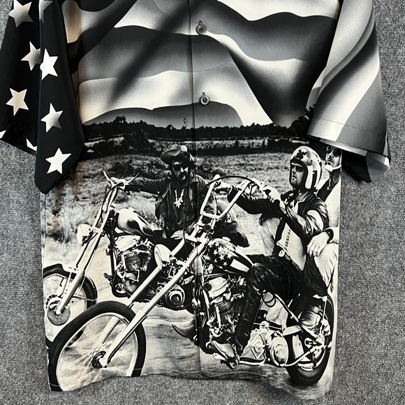 Men's Vintage Dragonfly Easy Rider Motorcycle AOP SS Button Up Shirt Black M - Picture 5 of 10